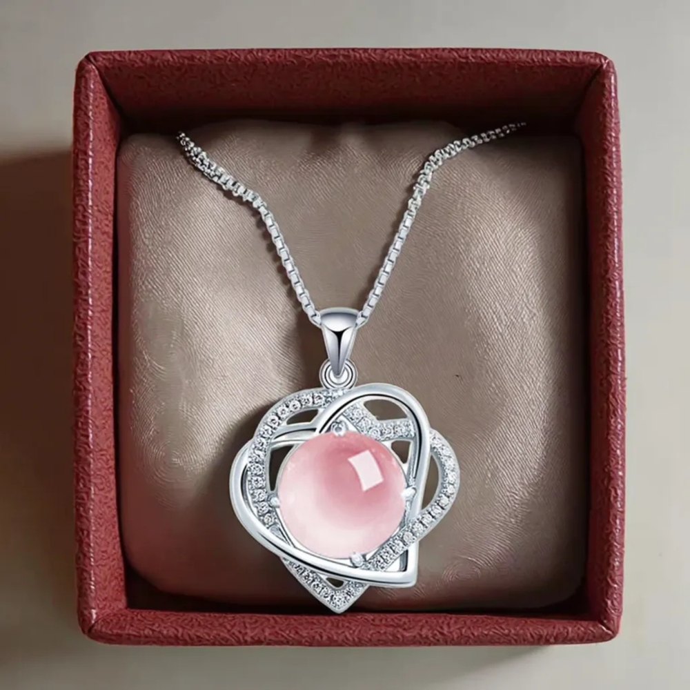 Elegant Silver and Pink Heart Necklace